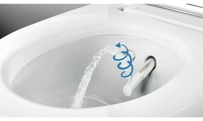 Set vas wc cu functie de bideu rimless suspendat cu capac soft close, ornament crom, Geberit AquaClean Mera Comfort