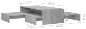 Set masute de cafea suprapuse, gri beton, 100x100x26,5 cm, PAL 1, Gri beton