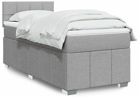 vidaXL Pat box spring cu saltea, gri deschis, 90x190 cm, textil