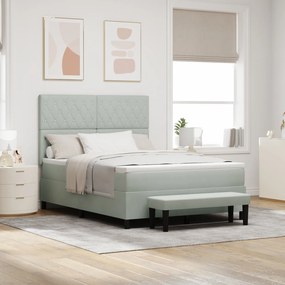 vidaXL Pat Box Spring cu Saltea &amp; Băncuță Gri Deschis 140x200 cm Catifea