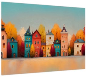 Tablou pe sticlă - Sat de toamnă (70x50 cm)