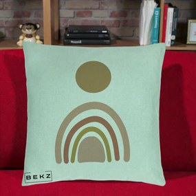 Perna Decorativa Boho Rainbow Sun, 40x40 cm, Verde Menta, Husa Detasabila, Perna Inclusa, BEKZ®