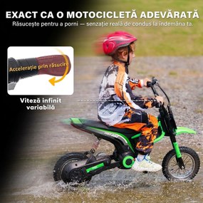 HOMCOM Motocicletă Electrică pentru Copii cu Accelerație Manuală, 2 Viteze, 8-16 km/h, Vârsta 8-12 Ani, Verde | Aosom Romania