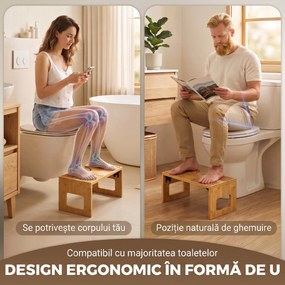 HOMCOM Scaun Pliabil de Toaletă din Bambus cu Picioare Antiderapante, Stejar | Aosom Romania