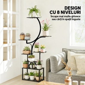 Outsunny Suport pentru Plante cu 8 Rafturi în Formă de S, Suport Ghivece Metalic pentru Interior și Exterior, pentru Grădină, Balcon, Terasă, Cameră de Zi, 74x26x158,5 cm, Negru | Aosom Romania