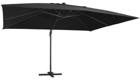vidaXL Umbrelă suspendată cu LED și stâlp aluminiu negru 400x300 cm