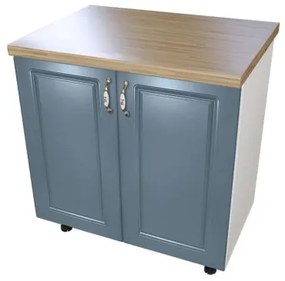Masca pentru chiuveta cu 2 usi 80 cm Zebra, Alb / MDF Albastru cu blat Artar 80 x 85 x 60 cm
