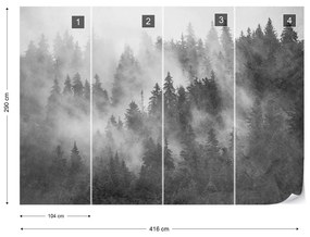 Fototapet - Pădure de Brazi în Ceață – Aspect Texturat, Alb-Negru