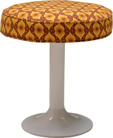 Taburet tapițat rotund din bumbac, multicolor, cu picior central și bază rotundă, 49,5 x Ø 44 cm, „Groovy”
