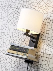 Aplica cu raft, mufa USB si abajur textil negru Florence