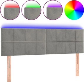vidaXL Tăblie de pat cu LED, gri deschis, 144x5x78/88 cm, catifea
