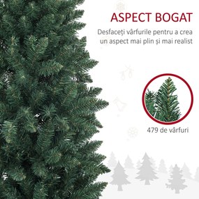HOMCOM Brad Artificial de Crăciun cu 479 Ramuri, Brad de Crăciun Înalt și Îngust cu Bază Pliabilă, Ø65x180 cm, Verde | Aosom Romania