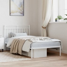 373734 vidaXL Cadru de pat metalic cu tăblie, alb, 100x190 cm