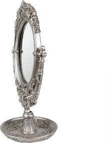 Oglinda de masa, argintie, cu aspect vintage, 17x13x30 cm, Silver