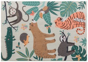 HOMCOM Covor plușat cu Model de Jungle, uşor de întreţinut, Crem + Multicolor | Aosom Romania