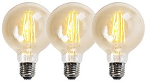 Set de 3 becuri LED cu dimmer E27 G95 aurii 5W 450lm 2200K