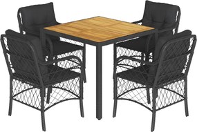 vidaXL Set mobilier de grădină cu perne, 5 piese, negru, poliratan