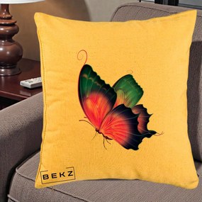 Perna Decorativa Fluture Neon, 40x40 cm, Galben, Husa Detasabila, Perna Inclusa, BEKZ®