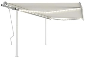 vidaXL Copertină retractabilă manual, cu LED, crem, 4,5x3,5 m