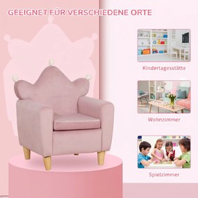 HOMCOM Fotoliu pentru Copii din Material Textil cu Efect de Catifea Roz, cu Spătar în Formă de Coroană, 50.2x41.9x57.8 cm | Aosom Romania