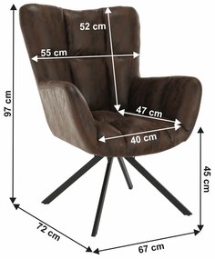Fotoliu de design rotativ, maro ţesătură cu efect de piele întoarsă/negru, KOMODO