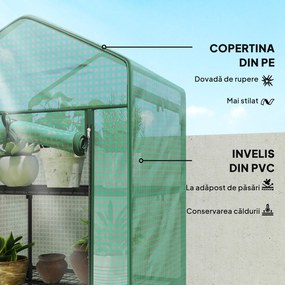 Outsunny Seră de grădină balcon etajere seră 5 niveluri 0,69 x 0,49 x 1,93 m oțel folie rulabilă PE verde | Aosom Romania