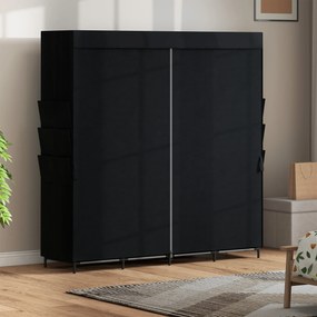 HOMCOM Dulap Textil Compact cu 5 Bare, 4 Rafturi, 6 Buzunare Laterale, Uși Antipraf cu Fermoar, Negru | Aosom Romania