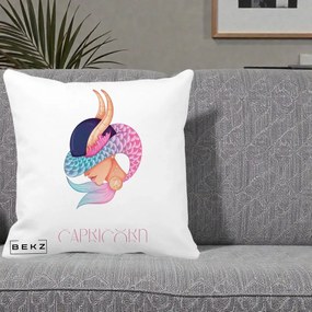 Perna Personalizata Zodiac Capricorn Cowgirl, 40x40 cm, Alba Mata, Husa Detasabila, Perna Inclusa, BEKZ®