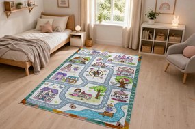 BAMBINO 61430 covor lavabil Prințesă, alfabet, străzi pentru copii anti-alunecare - gri / roz