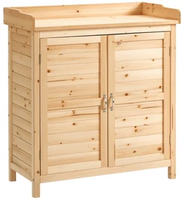Dulap de exterior Outsunny cu 2 rafturi din lemn de brad cu design înălțat și 2 uși, 83x40x92 cm, culoarea lemnului | Aosom Romania