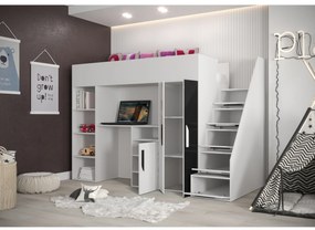 Pat pentru copii combinat 90 cm Puro 14 (alb mat + alb lucios + mânere Turcoaz). 1087090