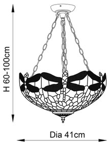 Endon 64075 - Lustru Tiffany DRAGONFLY suspendat pe lanț, 3xE27/60W/230V, Ø 41 cm