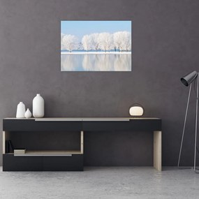 Tablou pe sticlă cu peisaj de iarnă (70x50 cm)