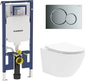 Set rezervor incastrat Geberit Duofix Sigma cu set de fixare, clapeta crom Sigma01 plus vas WC Rune Ivaldi alb cu capac slim softclose