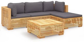 3100914 vidaXL Set mobilier grădină cu perne, 5 piese, lemn masiv de tec