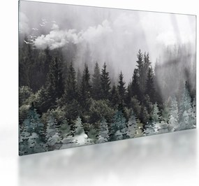 Tablou pe sticlă - Pădure cu elemente ilustrate (70x50 cm)