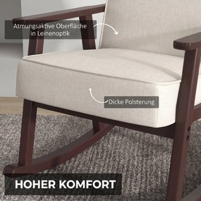 HOMCOM Fotoliu Balansoar pentru Interior din Material Efect In si Lemn cu Cotiere si Perne, 66x78x76 cm, Bej si Maro | Aosom Romania