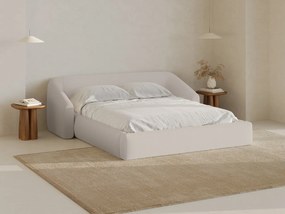 Pat tapitat cu somiera rabatabila si lada depozitare, 160x200 cm, Windsor & Co, Halo, tesatura structurata, bej deschis