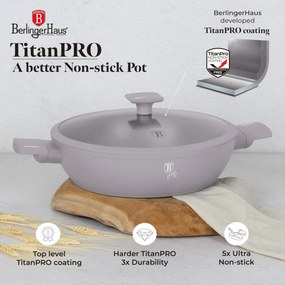 Cratiță cu capac 30 cm, 4.5L – Berlinger Haus Taupe Collection BH 8099, strat antiaderent titan, gri, pentru gătit zilnic
