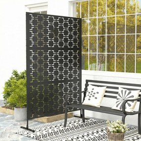 Outsunny Panou paravan decorativ de exterior cu model geometric decupat din metal - 122 x 45 x 198 cm, negru | Aosom Romania