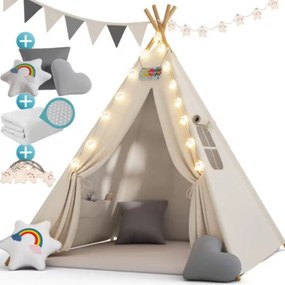 Jurhan Cort tip teepee pentru copii JULIUS, 120x120x160cm, alb/gri