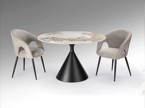 Masa rotunda metal negru/ portelan cu efect de marmura Panda 120cm
