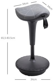 Vinsetto Taburet de birou cu funcție de rotire, taburet ergonomic, reglabil pe înălțime 65,5-83,5 cm, înclinabil 120°, Gri | Aosom Romania