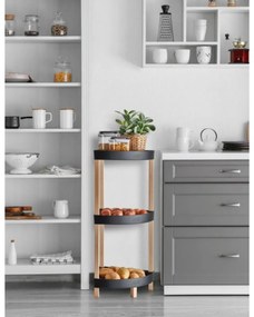Etajera din lemn masiv cu 3 polite din plastic HouseXL™ B-Wood Mini Organizer, Pentru bucatarie, Baie, Living si Birou, Inaltime 80 cm, Raft, Design