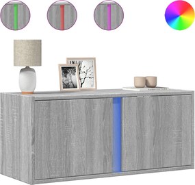 vidaXL Comodă TV de perete cu lumini LED, gri sonoma, 80x31x35 cm