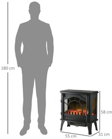 HOMCOM Șemineu Electric 1000W/2000W cu Temperatură Reglabilă Protecție la Supraincălzire 55x31x58 cm Negru | Aosom Romania