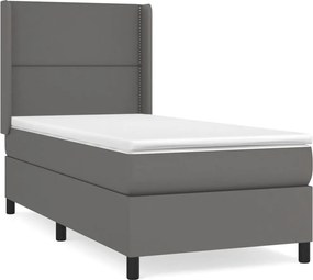 vidaXL Pat box spring cu saltea, gri, 90x200 cm, piele ecologică