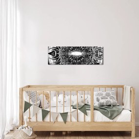 Tablou cu ornamente alb negre (cu ceas) (90x30 cm)