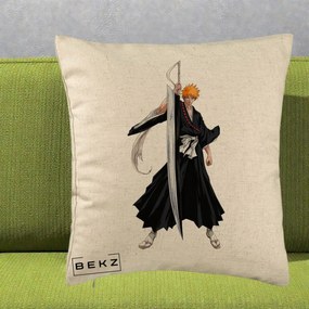 Perna Personalizata Bleach Ichigo Kurosaki Zangetsu, 40x40 cm, Bej, Husa Detasabila, Perna Inclusa, BEKZ®