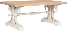 Măsuță de cafea shabby chic din lemn, finisaj alb antichizat și blat natural, 110 x 65 x 46 cm, „Élise"